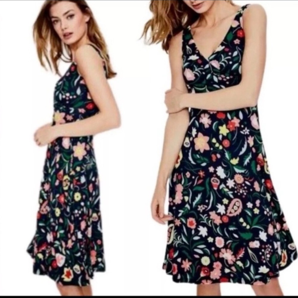 Anthropologie Boden US8L Blue and Orange Floral Midi Sundress